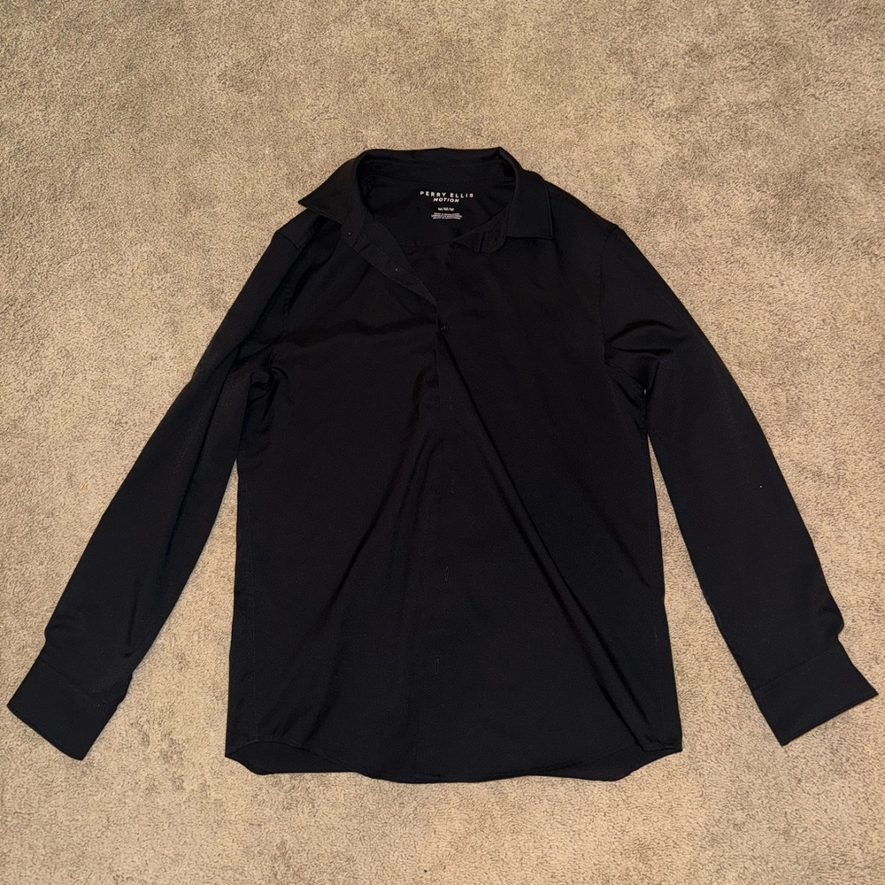 Perry Ellis Men's Black Casual Button Down Shirt